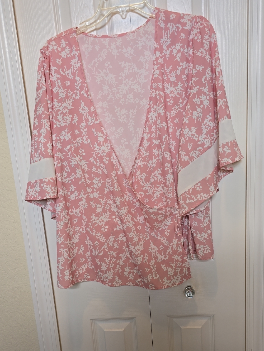 Pink Floral Wrap Blouse - Feminine V-Neck Top